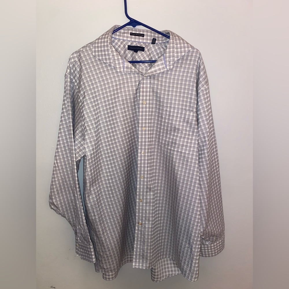 Tommy Hilfiger Big & Tall Black White Plaid Checkered Button Down Long Shirt